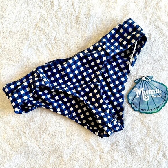 NWT Show Me Your Mumu Mermaid Blue White Checkered Swim Bottom - Size: XS - Picture 1 of 3